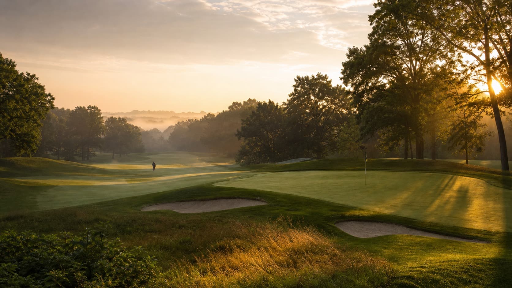 Golden-hour Indiana-style golf fairway